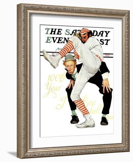 "100th Anniversary of Baseball" Saturday Evening Post Cover, July 8,1939-Norman Rockwell-Framed Giclee Print