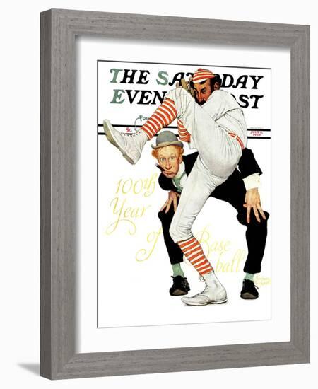 "100th Anniversary of Baseball" Saturday Evening Post Cover, July 8,1939-Norman Rockwell-Framed Giclee Print