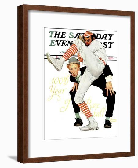 "100th Anniversary of Baseball" Saturday Evening Post Cover, July 8,1939-Norman Rockwell-Framed Giclee Print