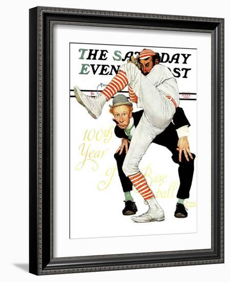 "100th Anniversary of Baseball" Saturday Evening Post Cover, July 8,1939-Norman Rockwell-Framed Giclee Print