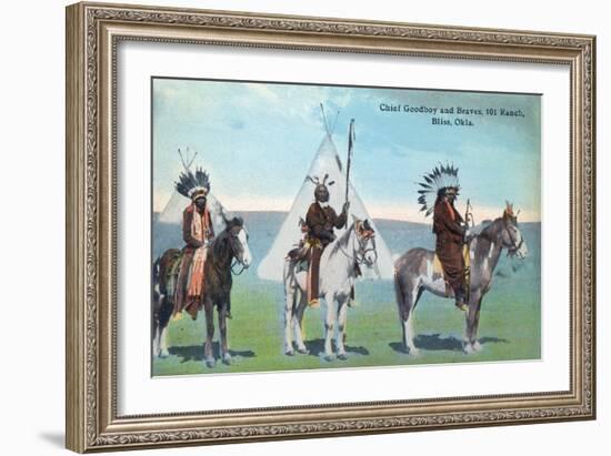 101 Ranch View of Chief Goodboy and Braves - Bliss, OK-Lantern Press-Framed Art Print