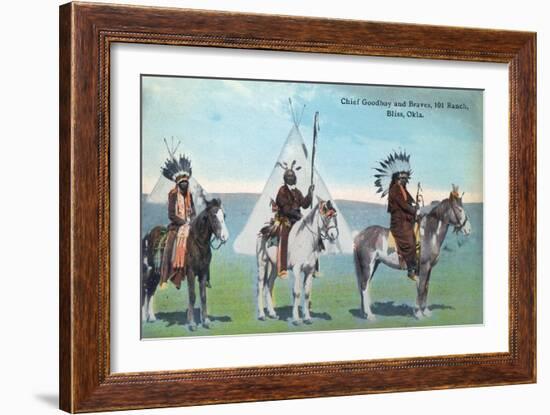 101 Ranch View of Chief Goodboy and Braves - Bliss, OK-Lantern Press-Framed Art Print