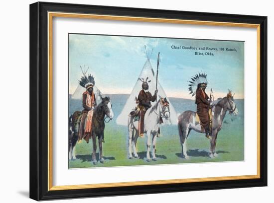 101 Ranch View of Chief Goodboy and Braves - Bliss, OK-Lantern Press-Framed Art Print