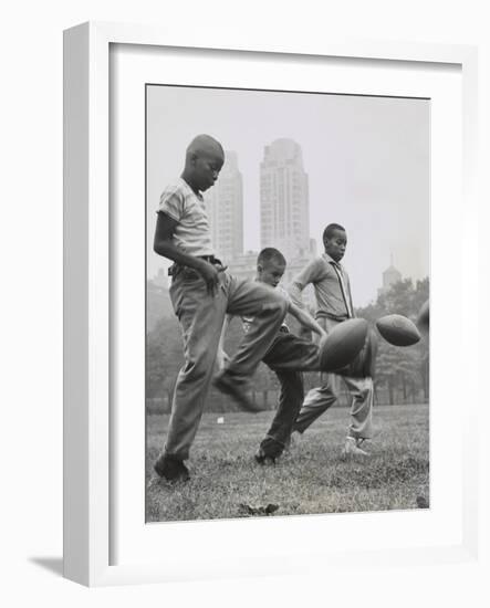 11 Year Olds in the 'Punt, Pass, and Kick' Competition at Heckscher Playground in Central Park-null-Framed Photo