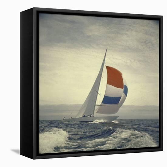 12-m. Yacht Nefertiti, Designed by Ted Hood, Sailing Through Waves at Pre America's Cup Test Run-George Silk-Framed Premier Image Canvas