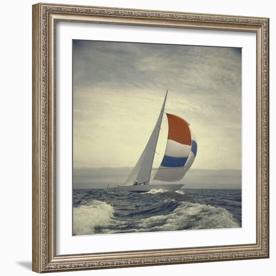 12-m. Yacht Nefertiti, Designed by Ted Hood, Sailing Through Waves at Pre America's Cup Test Run-George Silk-Framed Photographic Print