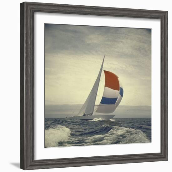 12-m. Yacht Nefertiti, Designed by Ted Hood, Sailing Through Waves at Pre America's Cup Test Run-George Silk-Framed Photographic Print