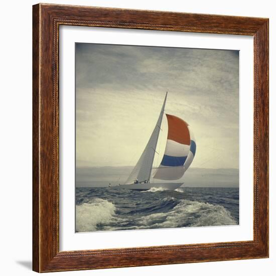 12-m. Yacht Nefertiti, Designed by Ted Hood, Sailing Through Waves at Pre America's Cup Test Run-George Silk-Framed Photographic Print