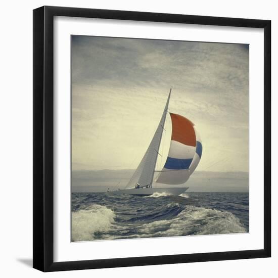 12-m. Yacht Nefertiti, Designed by Ted Hood, Sailing Through Waves at Pre America's Cup Test Run-George Silk-Framed Photographic Print