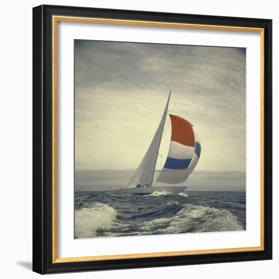 12-m. Yacht Nefertiti, Designed by Ted Hood, Sailing Through Waves at Pre America's Cup Test Run-George Silk-Framed Photographic Print