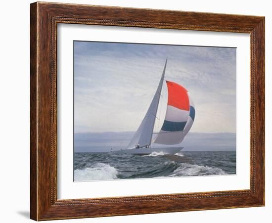 12-m. Yacht Nefertiti, Designed by Ted Hood, Sailing Through Waves at Pre America's Cup Test Run-George Silk-Framed Photographic Print