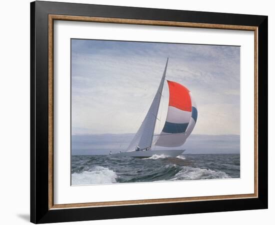 12-m. Yacht Nefertiti, Designed by Ted Hood, Sailing Through Waves at Pre America's Cup Test Run-George Silk-Framed Photographic Print