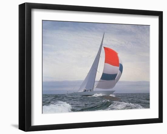 12-m. Yacht Nefertiti, Designed by Ted Hood, Sailing Through Waves at Pre America's Cup Test Run-George Silk-Framed Photographic Print