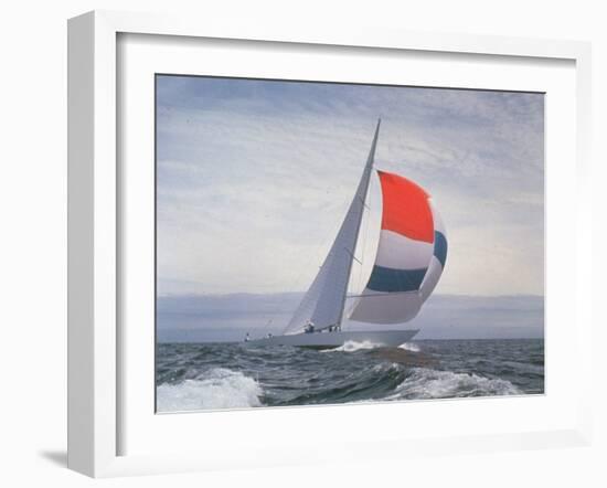 12-m. Yacht Nefertiti, Designed by Ted Hood, Sailing Through Waves at Pre America's Cup Test Run-George Silk-Framed Photographic Print