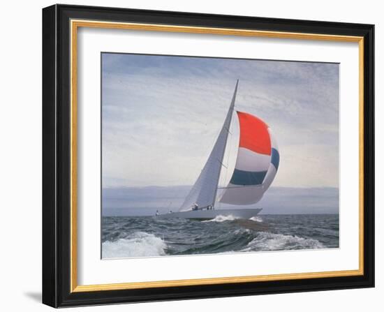 12-m. Yacht Nefertiti, Designed by Ted Hood, Sailing Through Waves at Pre America's Cup Test Run-George Silk-Framed Photographic Print