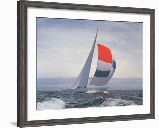 12-m. Yacht Nefertiti, Designed by Ted Hood, Sailing Through Waves at Pre America's Cup Test Run-George Silk-Framed Photographic Print