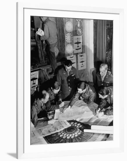 12th Air Force Commanding Officers Going over Maps, Planning Bombing Mission for El Aouina Airfield-Margaret Bourke-White-Framed Premium Photographic Print