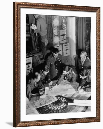 12th Air Force Commanding Officers Going over Maps, Planning Bombing Mission for El Aouina Airfield-Margaret Bourke-White-Framed Premium Photographic Print