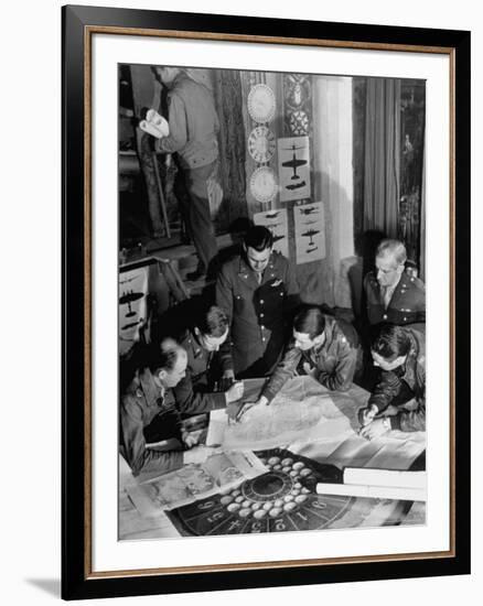 12th Air Force Commanding Officers Going over Maps, Planning Bombing Mission for El Aouina Airfield-Margaret Bourke-White-Framed Premium Photographic Print