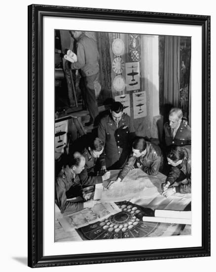 12th Air Force Commanding Officers Going over Maps, Planning Bombing Mission for El Aouina Airfield-Margaret Bourke-White-Framed Premium Photographic Print