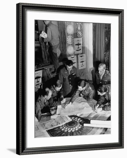 12th Air Force Commanding Officers Going over Maps, Planning Bombing Mission for El Aouina Airfield-Margaret Bourke-White-Framed Photographic Print