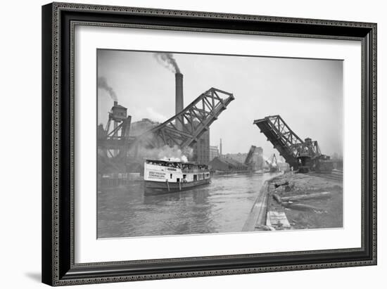 12th St. Bascule Bridge Lifts to Let Excursion Boat Through-null-Framed Art Print