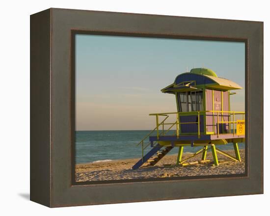 12th Street Lifeguard Station at Sunset, South Beach, Miami, Florida, USA-Nancy & Steve Ross-Framed Premier Image Canvas