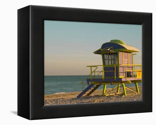 12th Street Lifeguard Station at Sunset, South Beach, Miami, Florida, USA-Nancy & Steve Ross-Framed Premier Image Canvas