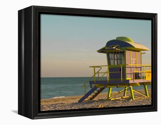 12th Street Lifeguard Station at Sunset, South Beach, Miami, Florida, USA-Nancy & Steve Ross-Framed Premier Image Canvas