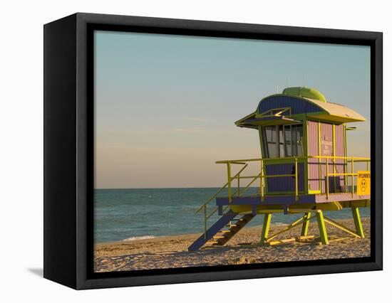 12th Street Lifeguard Station at Sunset, South Beach, Miami, Florida, USA-Nancy & Steve Ross-Framed Premier Image Canvas