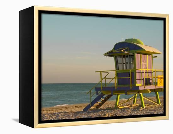 12th Street Lifeguard Station at Sunset, South Beach, Miami, Florida, USA-Nancy & Steve Ross-Framed Premier Image Canvas