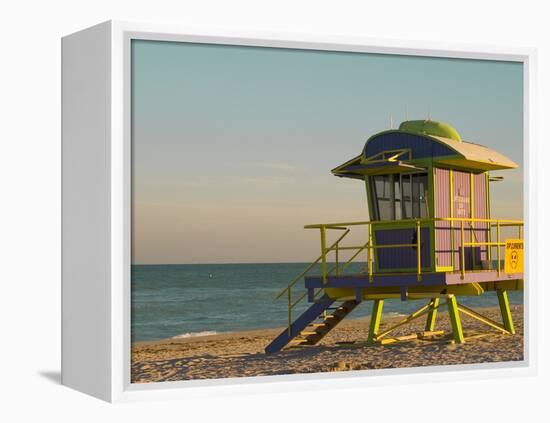 12th Street Lifeguard Station at Sunset, South Beach, Miami, Florida, USA-Nancy & Steve Ross-Framed Premier Image Canvas