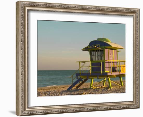 12th Street Lifeguard Station at Sunset, South Beach, Miami, Florida, USA-Nancy & Steve Ross-Framed Photographic Print