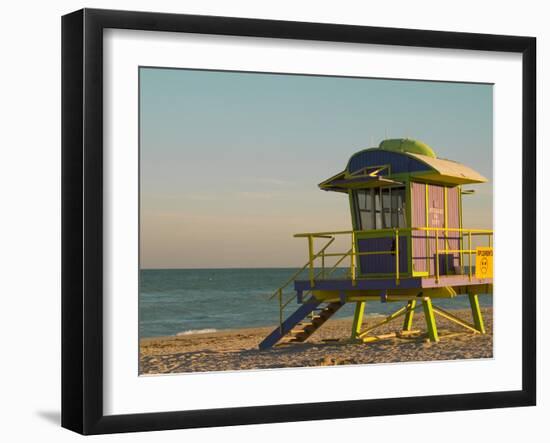 12th Street Lifeguard Station at Sunset, South Beach, Miami, Florida, USA-Nancy & Steve Ross-Framed Photographic Print