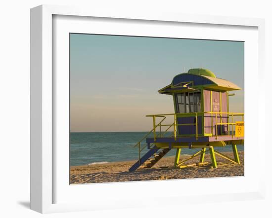 12th Street Lifeguard Station at Sunset, South Beach, Miami, Florida, USA-Nancy & Steve Ross-Framed Photographic Print