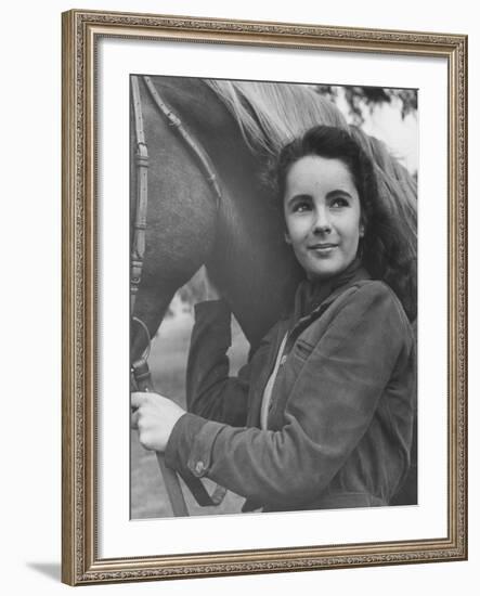 13-Yr-Old Actress Elizabeth Taylor with Her Favorite Pet, a Horse Named Peanuts-Peter Stackpole-Framed Premium Photographic Print