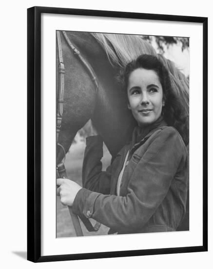 13-Yr-Old Actress Elizabeth Taylor with Her Favorite Pet, a Horse Named Peanuts-Peter Stackpole-Framed Premium Photographic Print
