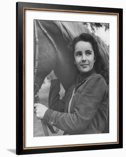 13-Yr-Old Actress Elizabeth Taylor with Her Favorite Pet, a Horse Named Peanuts-Peter Stackpole-Framed Premium Photographic Print