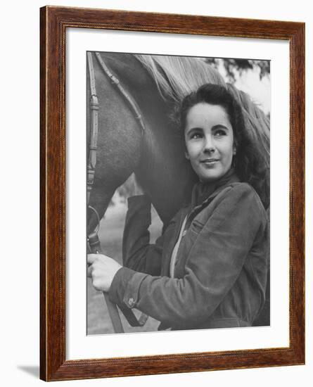 13-Yr-Old Actress Elizabeth Taylor with Her Favorite Pet, a Horse Named Peanuts-Peter Stackpole-Framed Premium Photographic Print