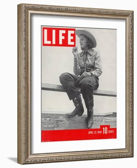 14-yr-old Cowgirl Jimmy Rogers Showing off Latest Western Clothing Trend, April 22, 1940-Peter Stackpole-Framed Photographic Print