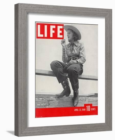 14-yr-old Cowgirl Jimmy Rogers Showing off Latest Western Clothing Trend, April 22, 1940-Peter Stackpole-Framed Photographic Print