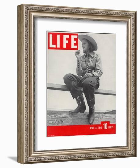 14-yr-old Cowgirl Jimmy Rogers Showing off Latest Western Clothing Trend, April 22, 1940-Peter Stackpole-Framed Photographic Print