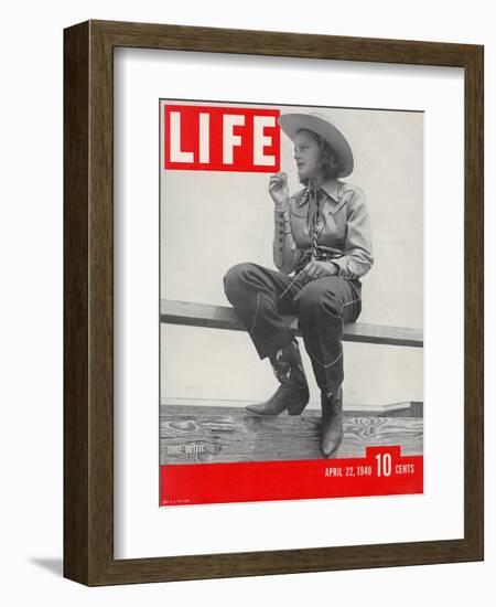14-yr-old Cowgirl Jimmy Rogers Showing off Latest Western Clothing Trend, April 22, 1940-Peter Stackpole-Framed Photographic Print