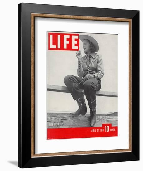 14-yr-old Cowgirl Jimmy Rogers Showing off Latest Western Clothing Trend, April 22, 1940-Peter Stackpole-Framed Photographic Print