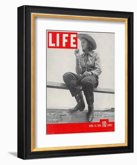 14-yr-old Cowgirl Jimmy Rogers Showing off Latest Western Clothing Trend, April 22, 1940-Peter Stackpole-Framed Photographic Print