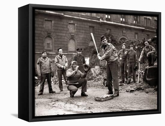 15 American Soldiers Playing Baseball Amid the Ruins of Liverpool, England 1943-null-Framed Premier Image Canvas