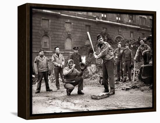 15 American Soldiers Playing Baseball Amid the Ruins of Liverpool, England 1943-null-Framed Premier Image Canvas