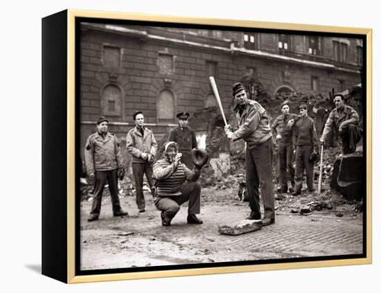 15 American Soldiers Playing Baseball Amid the Ruins of Liverpool, England 1943-null-Framed Premier Image Canvas