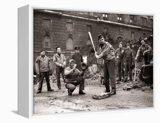 15 American Soldiers Playing Baseball Amid the Ruins of Liverpool, England 1943-null-Framed Premier Image Canvas