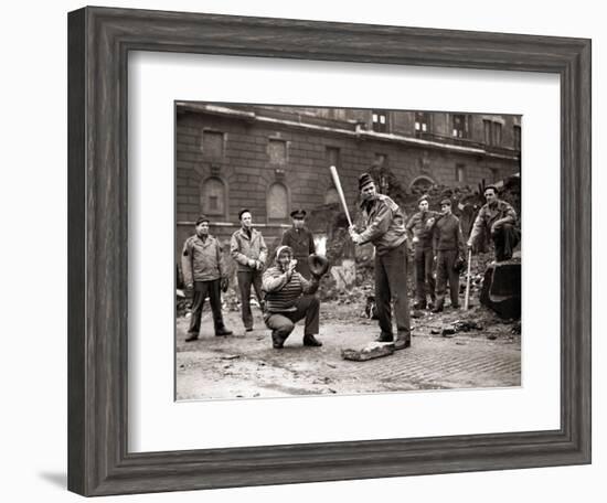 15 American Soldiers Playing Baseball Amid the Ruins of Liverpool, England 1943--Framed Photographic Print